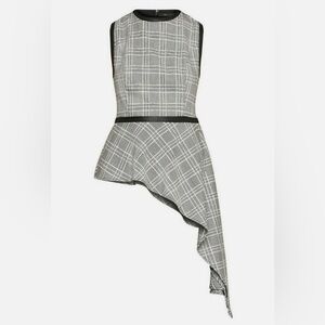 BCBG MAXAZRIA Asymmetrical Plaid Gray Blouse